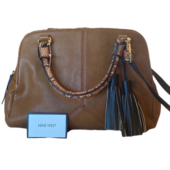 Nine West Handbags - Nine West Tan Bag Black Tassels NWOT